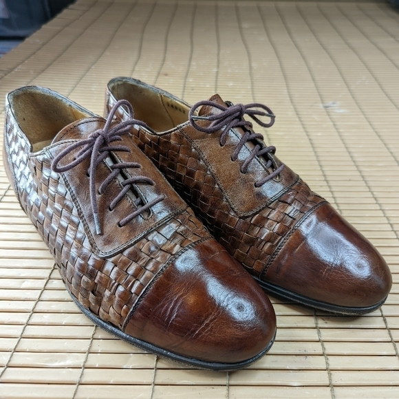 Bostonian Florentine Brown Leather Cap Toe Woven Shoes Oxford Made in Italy Men\' main image 9